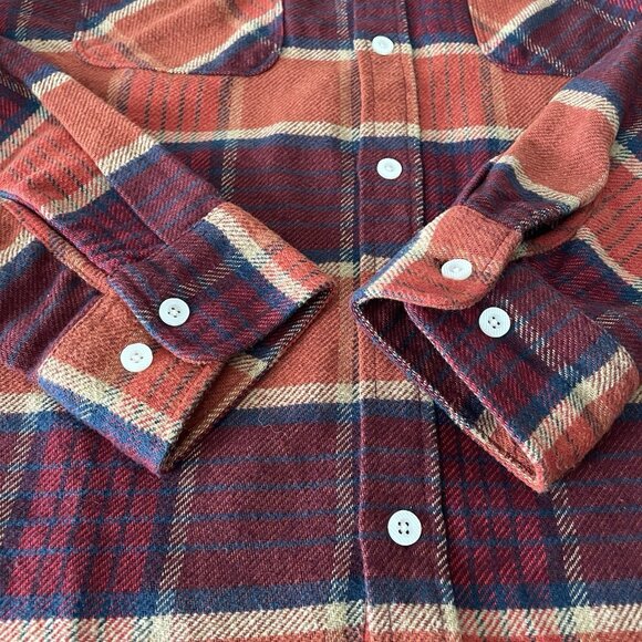 Brixton Bowery Standard Fit Mens Burgundy Orange Plaid Flannel Shirt Outdoor L - Picture 9 of 12